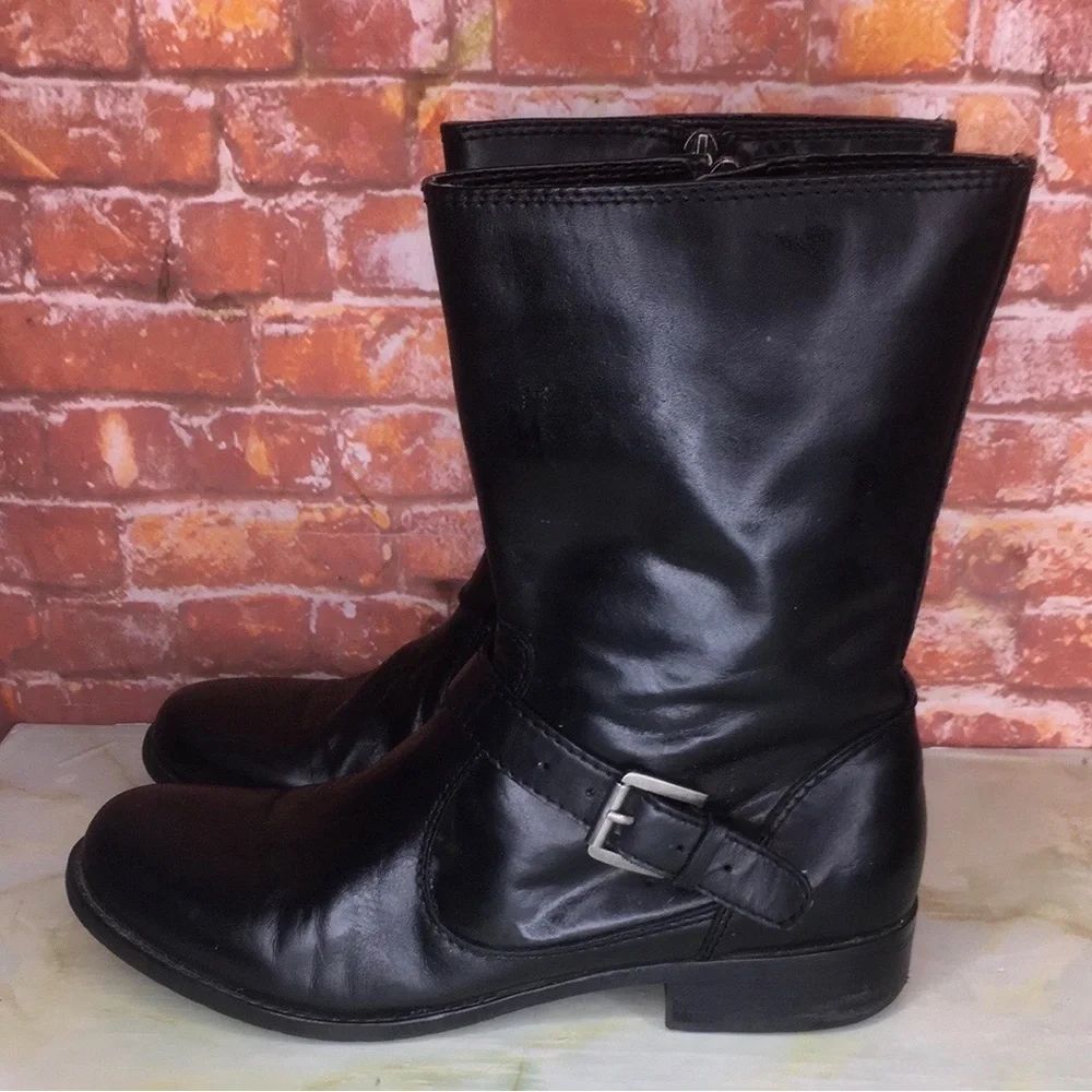 BANDOLINO Black Mid- Calf  Moto Boots